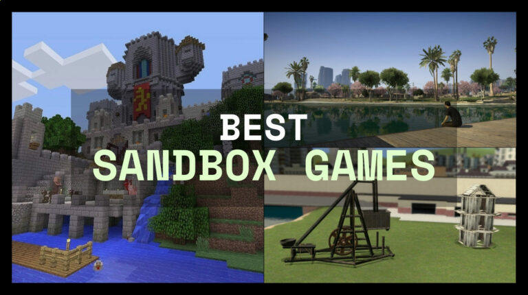 Collage of blocky game scenes labeled Best Sandbox Games